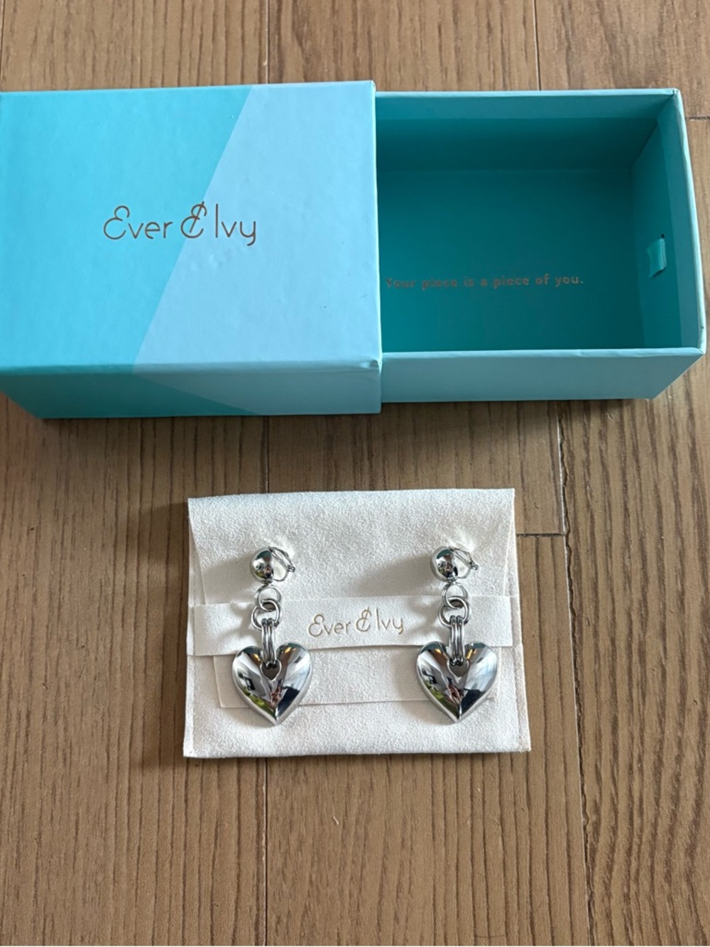 Silver Heart Drop Earrings - Shiny Silver Dangle